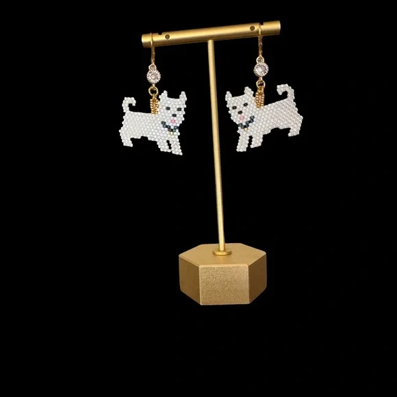 Hand crafted white dog pup earrings - Picture 6 of 6